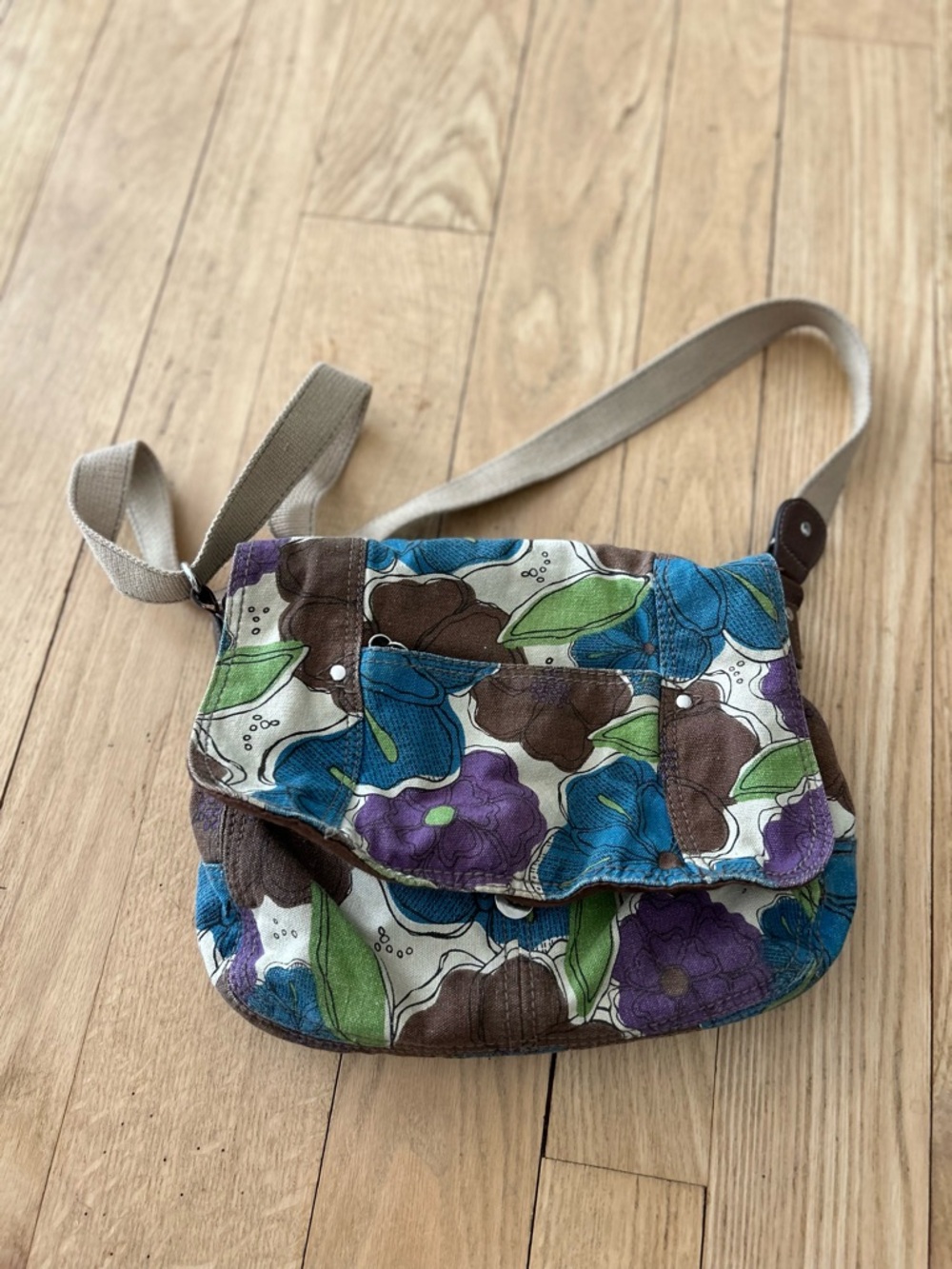 Relic Floral Canvas Crossbody in Blue, Purple & Green